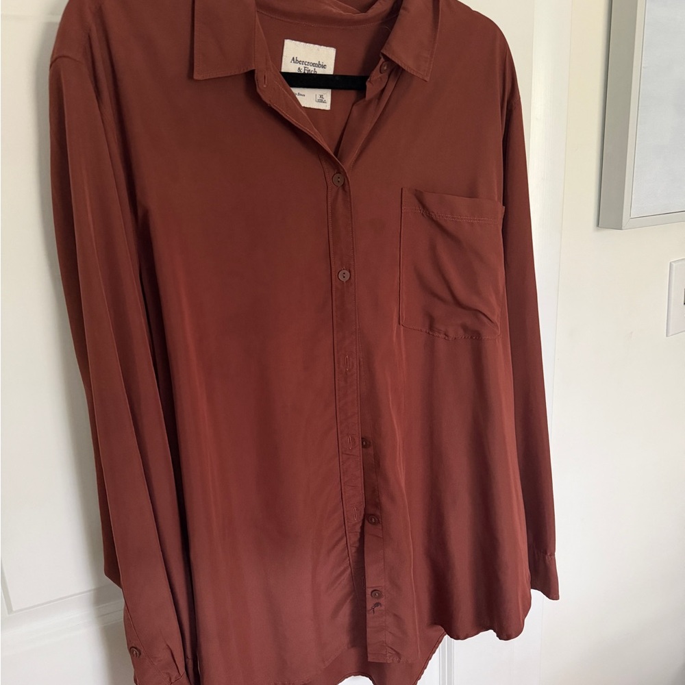 Abercrombie & Fitch Brown Satin Button-Down Shirt